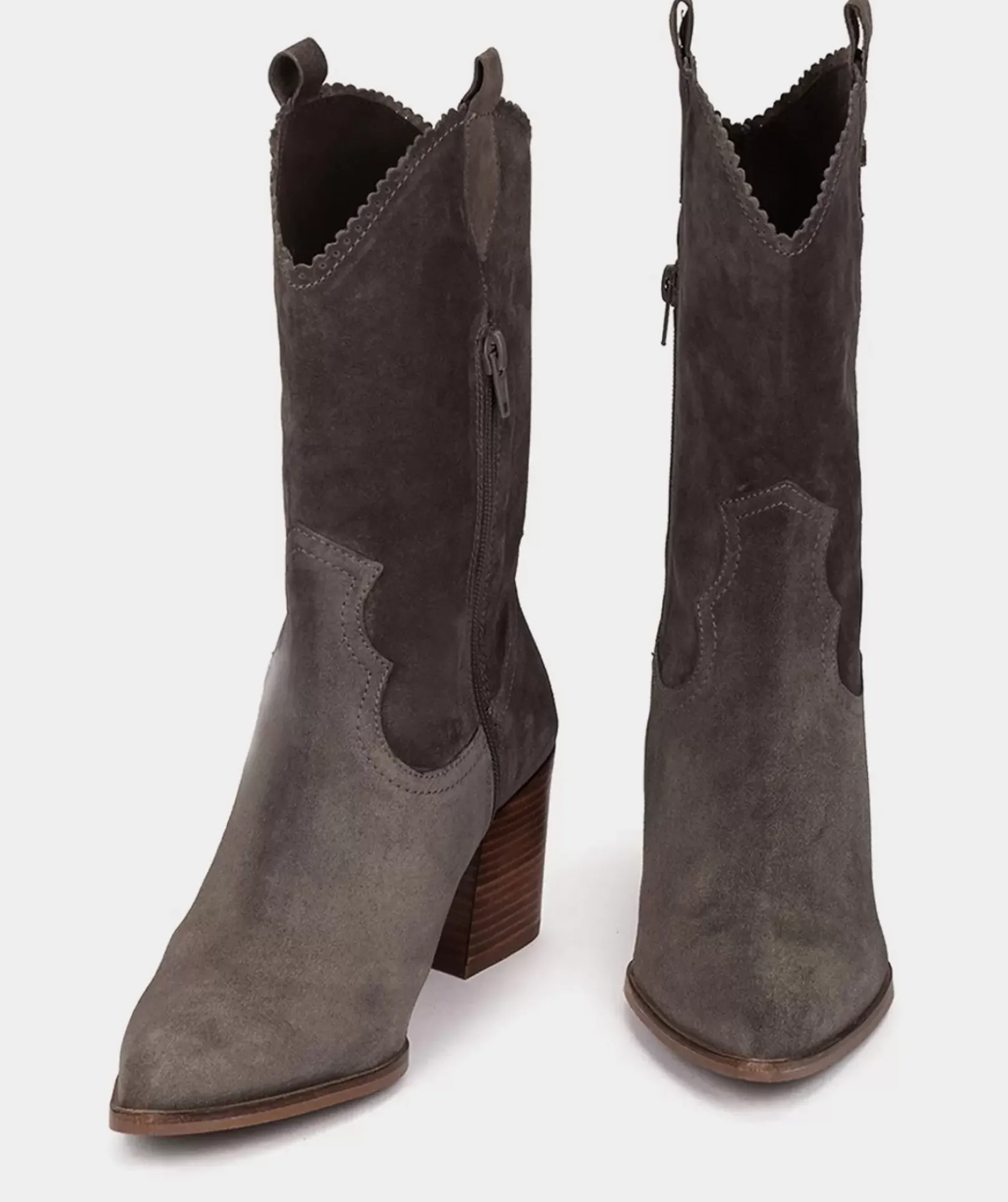 Chaussure Pedro Miralles Bottes Mi-Mollets En Croute De Cuir De Couleur Grise Velour Iman
