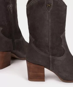 Chaussure Pedro Miralles Bottes Mi-Mollets En Croute De Cuir De Couleur Grise Velour Iman