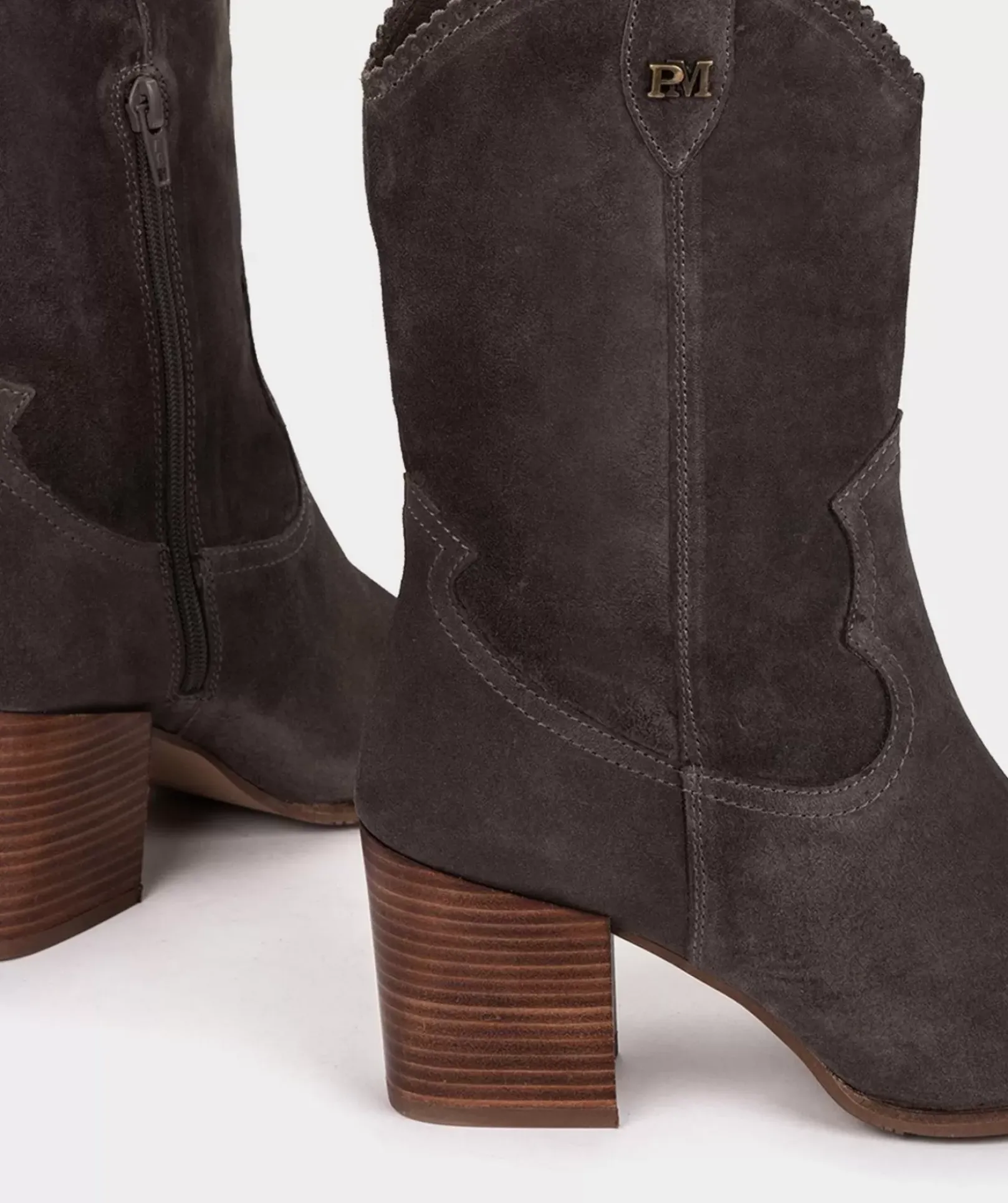 Chaussure Pedro Miralles Bottes Mi-Mollets En Croute De Cuir De Couleur Grise Velour Iman