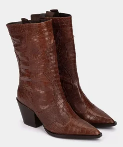Chaussure Pedro Miralles Bottes Mi-Mollets En Cuir Gaufre De Couleur Camel Coco Camel