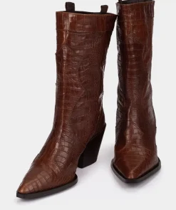 Chaussure Pedro Miralles Bottes Mi-Mollets En Cuir Gaufre De Couleur Camel Coco Camel