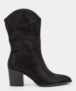 Chaussure Pedro Miralles Bottes Mi-Montantes En Tissu Avec Strass. Ante Strech Negro