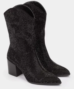 Chaussure Pedro Miralles Bottes Mi-Montantes En Tissu Avec Strass. Ante Strech Negro