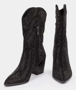 Chaussure Pedro Miralles Bottes Mi-Montantes En Tissu Avec Strass. Ante Strech Negro
