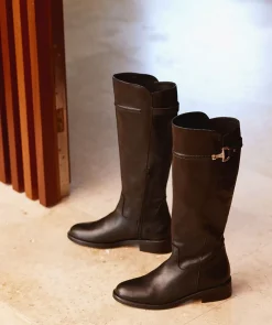 Chaussure Pedro Miralles Bottes Montantes En Cuir Noir, Inspirees Des Bottes D'Equitation Classiques. Seta Negro