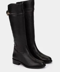 Chaussure Pedro Miralles Bottes Montantes En Cuir Noir, Inspirees Des Bottes D'Equitation Classiques. Seta Negro