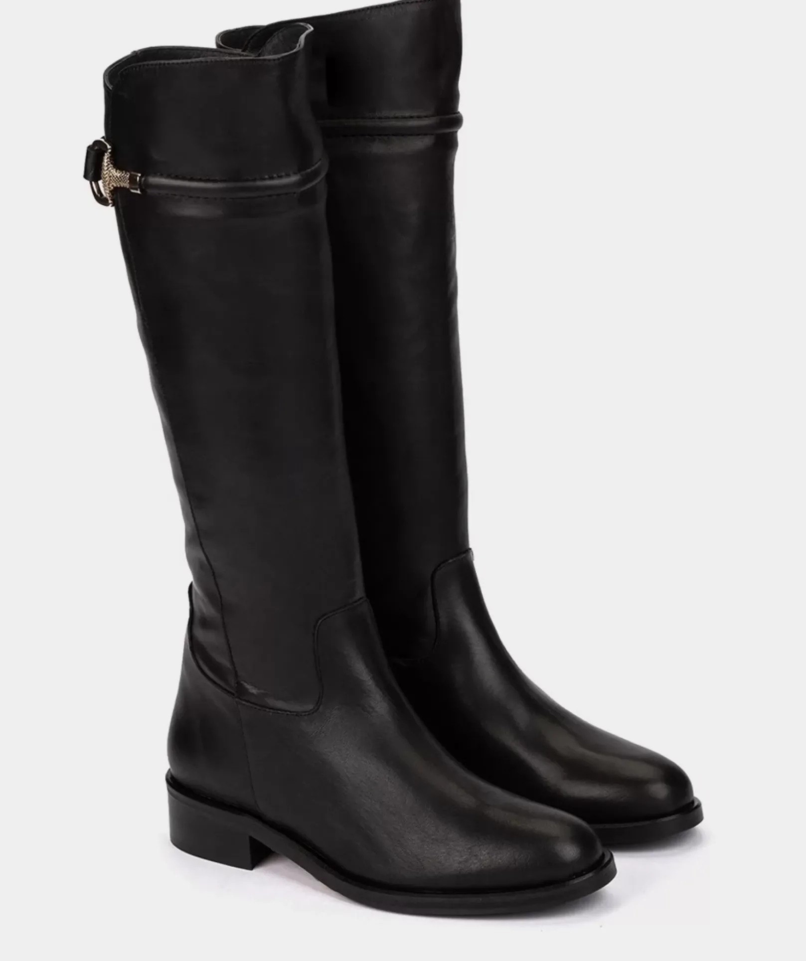 Chaussure Pedro Miralles Bottes Montantes En Cuir Noir, Inspirees Des Bottes D'Equitation Classiques. Seta Negro