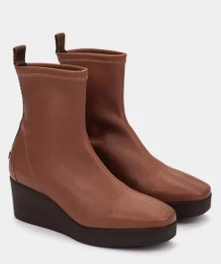 Chaussure Pedro Miralles Bottines A Semelle Compensee Avec Plateforme En Cuir Vegetal Elastique Marron Onix Cuero
