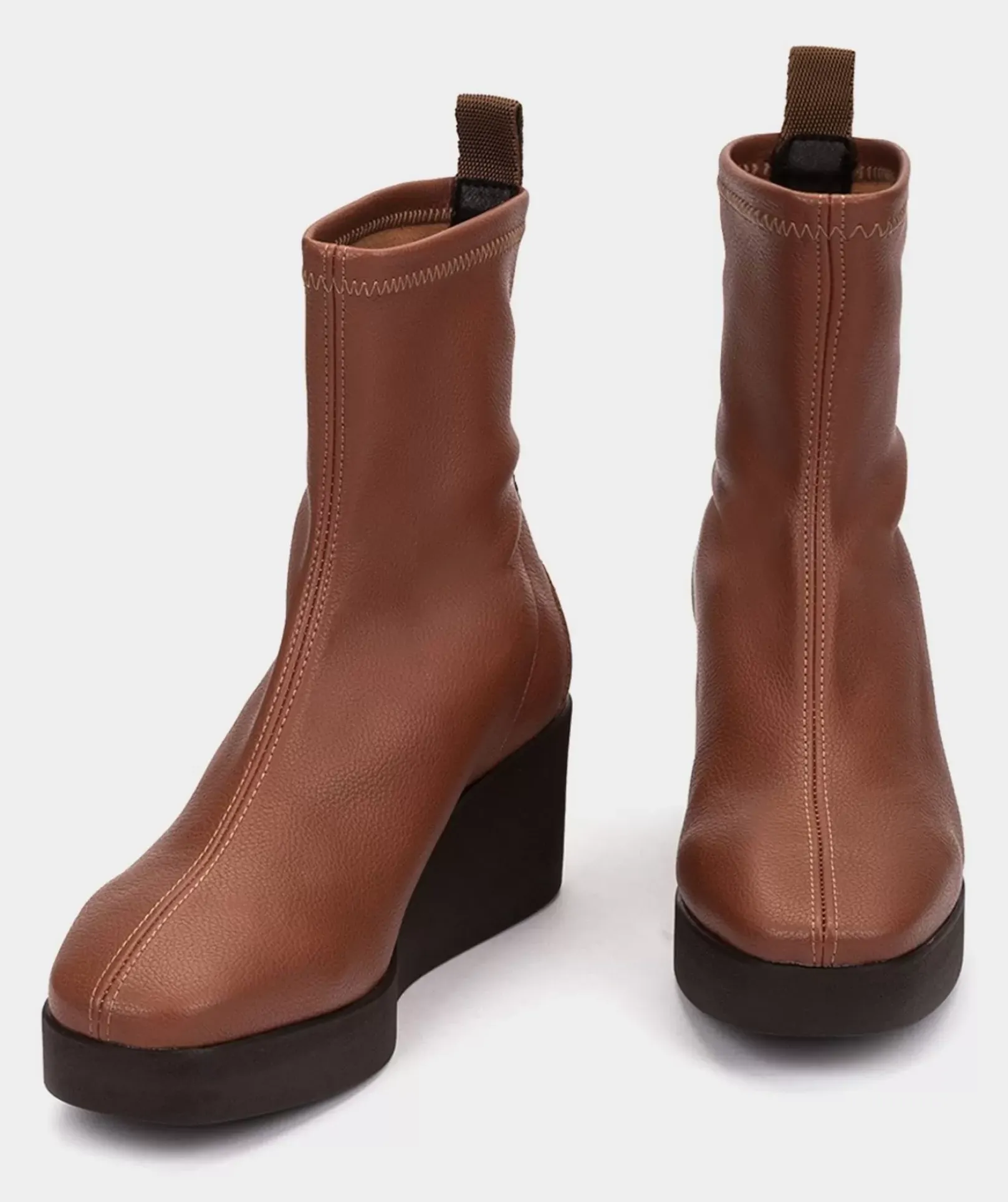 Chaussure Pedro Miralles Bottines A Semelle Compensee Avec Plateforme En Cuir Vegetal Elastique Marron Onix Cuero