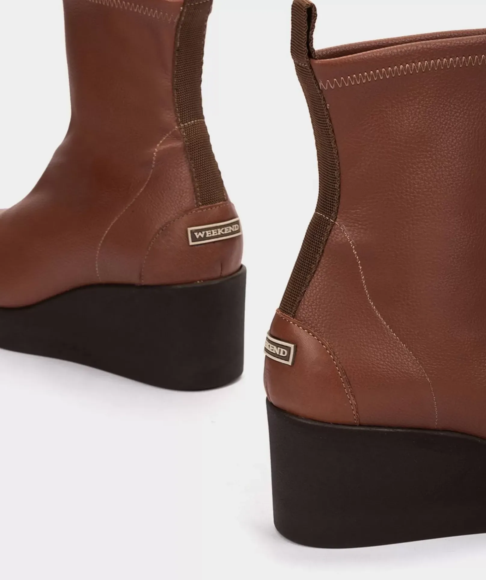 Chaussure Pedro Miralles Bottines A Semelle Compensee Avec Plateforme En Cuir Vegetal Elastique Marron Onix Cuero