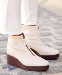 Chaussure Pedro Miralles Bottines A Semelle Compensee Avec Plateforme En Cuir Vegetalien Elastique Creme Onix Cream