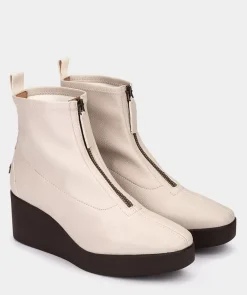 Chaussure Pedro Miralles Bottines A Semelle Compensee Avec Plateforme En Cuir Vegetalien Elastique Creme Onix Cream