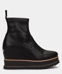 Chaussure Pedro Miralles Bottines A Semelle Compensee Et Plateforme En Cuir Vegetalien Elastique Noir Onix Negro