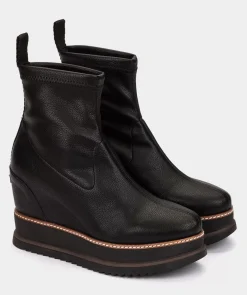 Chaussure Pedro Miralles Bottines A Semelle Compensee Et Plateforme En Cuir Vegetalien Elastique Noir Onix Negro