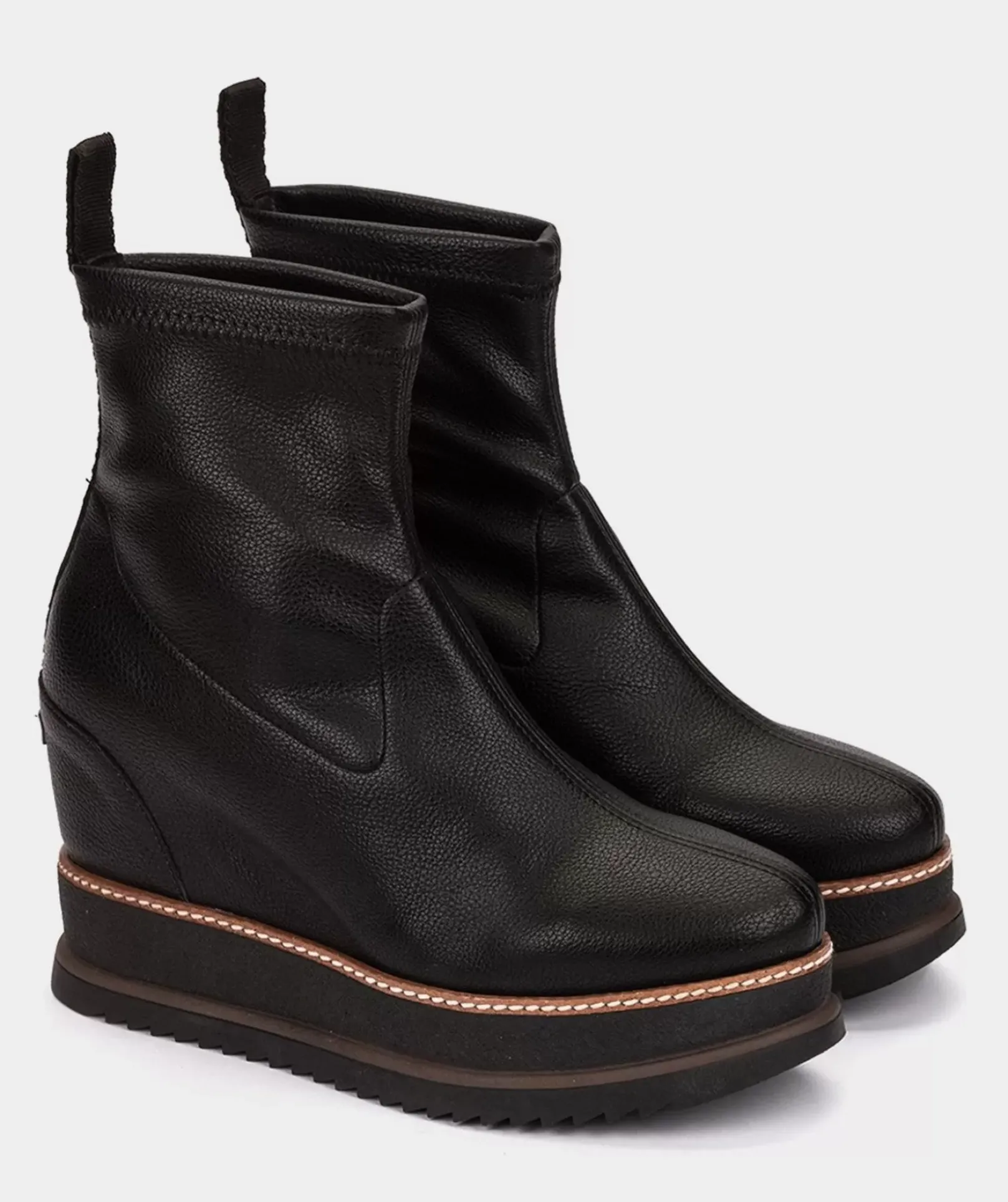 Chaussure Pedro Miralles Bottines A Semelle Compensee Et Plateforme En Cuir Vegetalien Elastique Noir Onix Negro