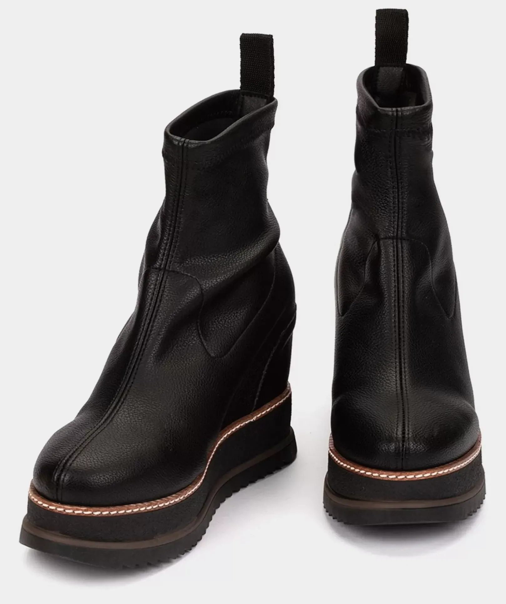 Chaussure Pedro Miralles Bottines A Semelle Compensee Et Plateforme En Cuir Vegetalien Elastique Noir Onix Negro