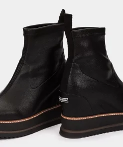Chaussure Pedro Miralles Bottines A Semelle Compensee Et Plateforme En Cuir Vegetalien Elastique Noir Onix Negro