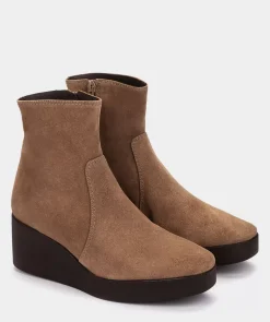 Chaussure Pedro Miralles Bottines A Semelle Compensee Avec Plateforme En Croute De Cuir Marron Velour Birra