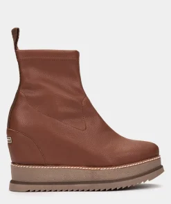 Chaussure Pedro Miralles Bottines A Semelle Compensee Et Plateforme En Cuir Vegetalien Elastique Marron Onix Cuero