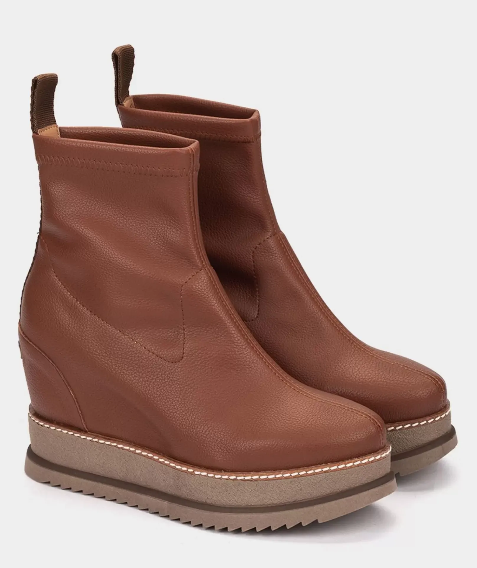 Chaussure Pedro Miralles Bottines A Semelle Compensee Et Plateforme En Cuir Vegetalien Elastique Marron Onix Cuero