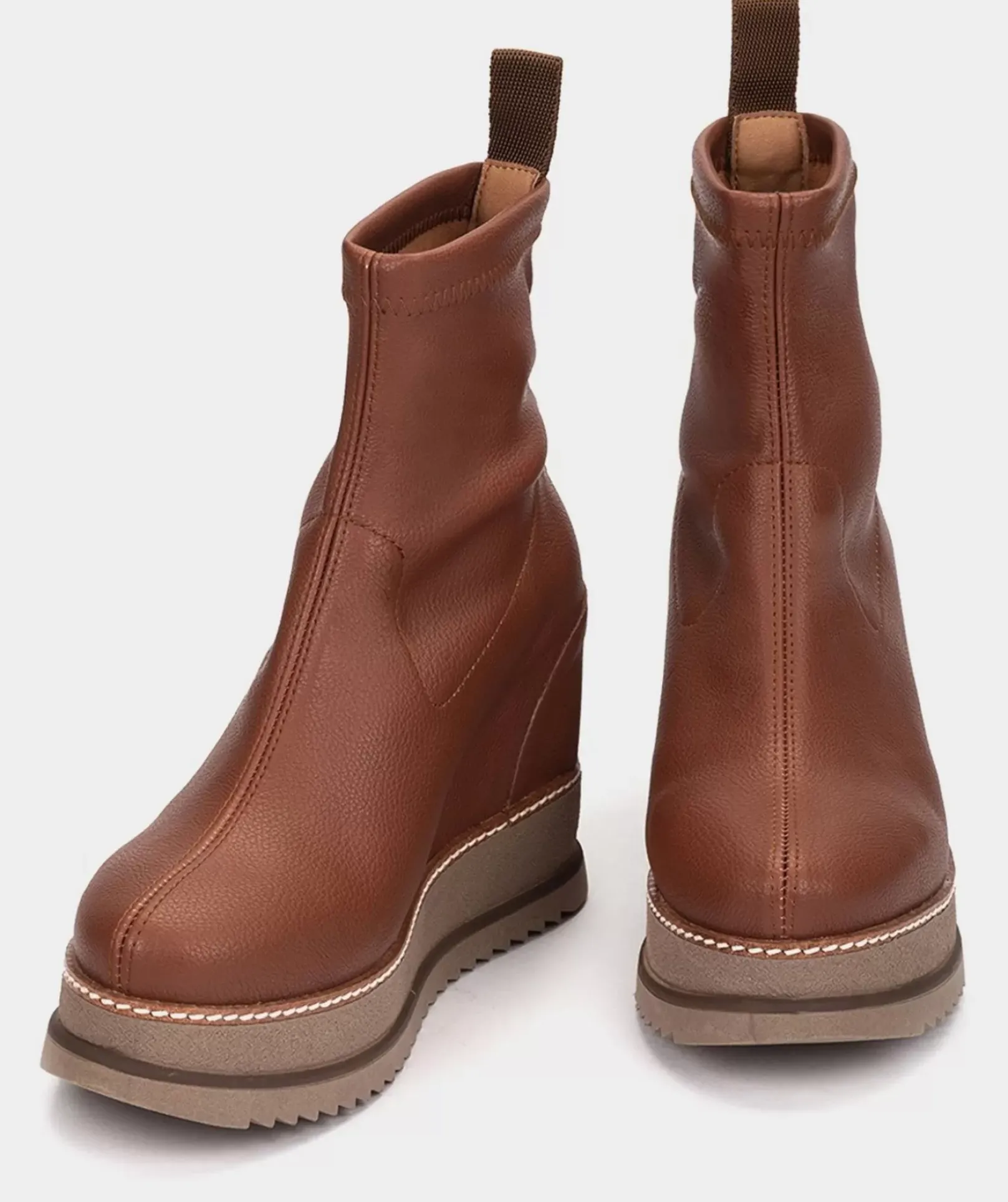Chaussure Pedro Miralles Bottines A Semelle Compensee Et Plateforme En Cuir Vegetalien Elastique Marron Onix Cuero