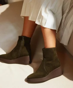 Chaussure Pedro Miralles Bottines A Semelle Compensee Et Plateforme En Croute De Cuir Verte Velour Thime