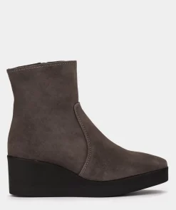 Chaussure Pedro Miralles Bottines A Semelle Compensee Avec Plateforme En Croute De Cuir Grise Velour Iman