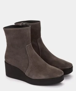 Chaussure Pedro Miralles Bottines A Semelle Compensee Avec Plateforme En Croute De Cuir Grise Velour Iman