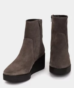 Chaussure Pedro Miralles Bottines A Semelle Compensee Avec Plateforme En Croute De Cuir Grise Velour Iman