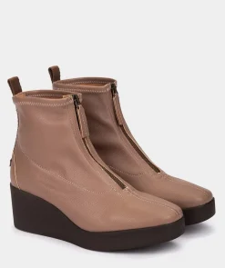 Chaussure Pedro Miralles Bottines A Semelle Compensee Avec Plateforme Elastique En Cuir Vegetalien De Couleur Taupe Onix Taupe