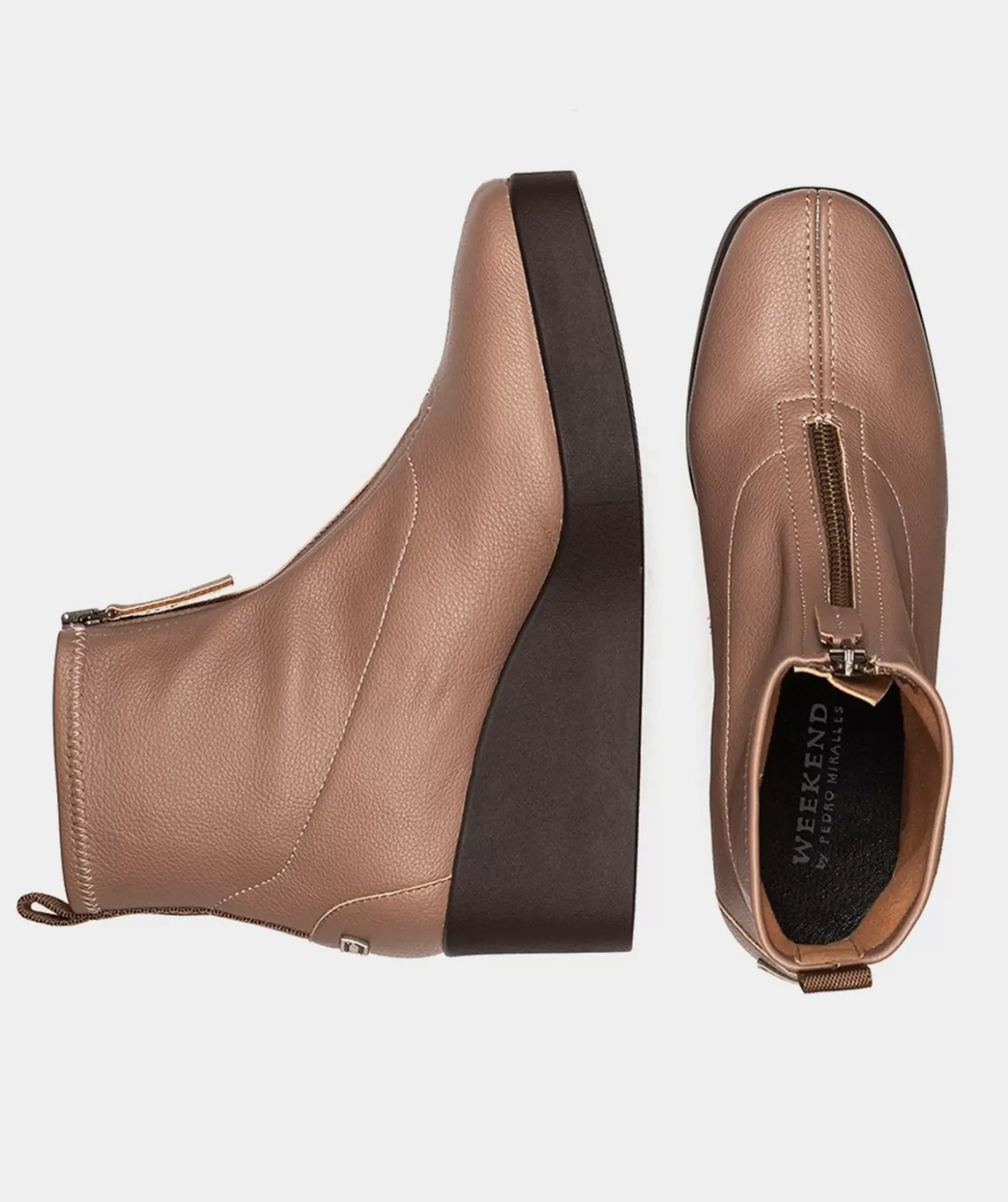 Chaussure Pedro Miralles Bottines A Semelle Compensee Avec Plateforme Elastique En Cuir Vegetalien De Couleur Taupe Onix Taupe