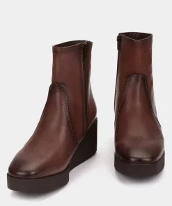 Chaussure Pedro Miralles Bottines A Semelle Compensee Et Plateforme En Cuir Marron Elit Polisandro