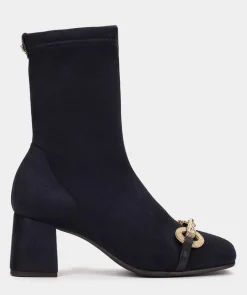 Chaussure Pedro Miralles Bottines A Talon En Tissu Elastique Effet Daim De Couleur Bleu Marine Ante Strech Marino