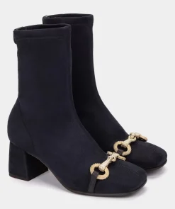 Chaussure Pedro Miralles Bottines A Talon En Tissu Elastique Effet Daim De Couleur Bleu Marine Ante Strech Marino