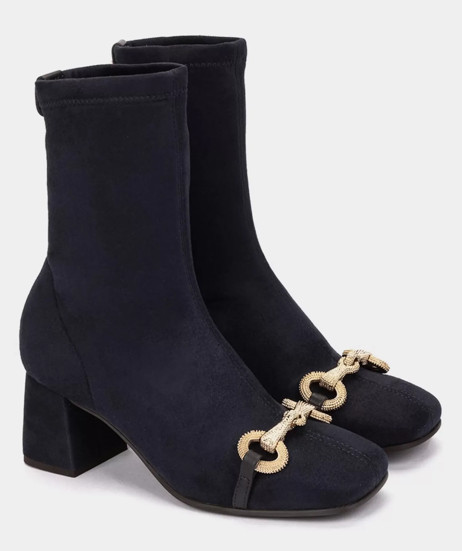 Chaussure Pedro Miralles Bottines A Talon En Tissu Elastique Effet Daim De Couleur Bleu Marine Ante Strech Marino