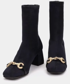 Chaussure Pedro Miralles Bottines A Talon En Tissu Elastique Effet Daim De Couleur Bleu Marine Ante Strech Marino