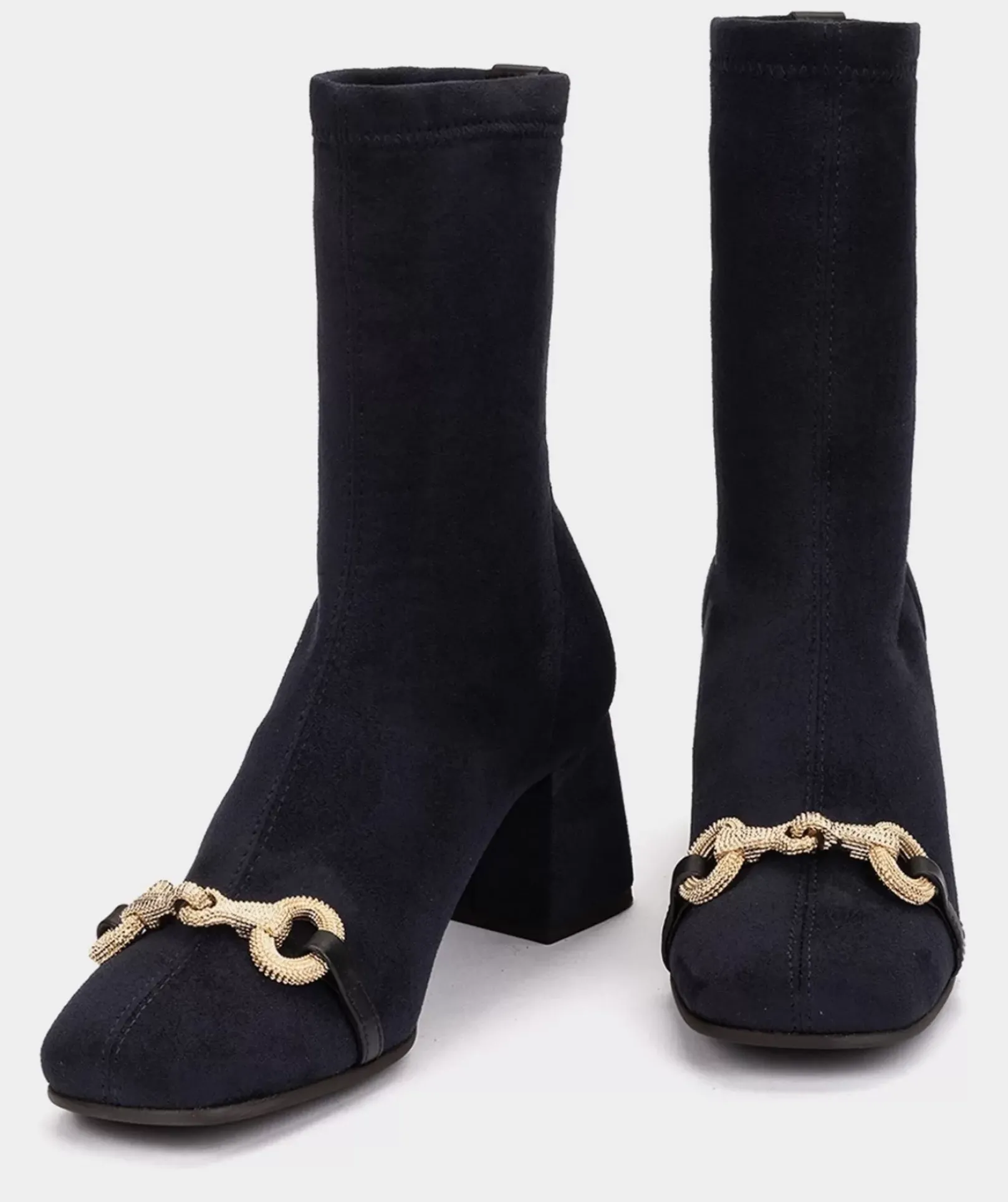 Chaussure Pedro Miralles Bottines A Talon En Tissu Elastique Effet Daim De Couleur Bleu Marine Ante Strech Marino