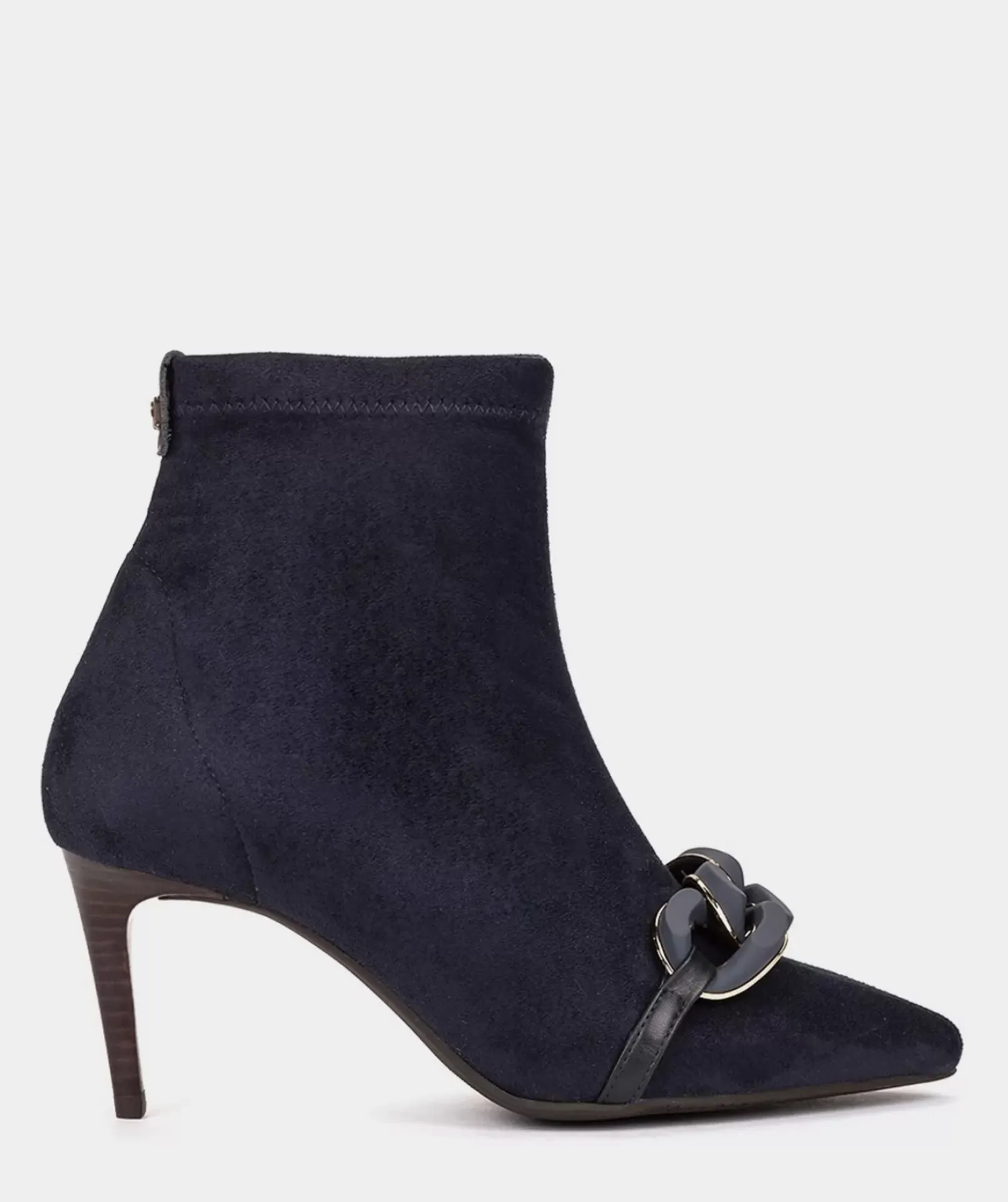 Chaussure Pedro Miralles Bottines A Talon Et Bout Pointu, En Tissu Elastique A Effet Daim De Couleur Marine. Ante Strech Marino