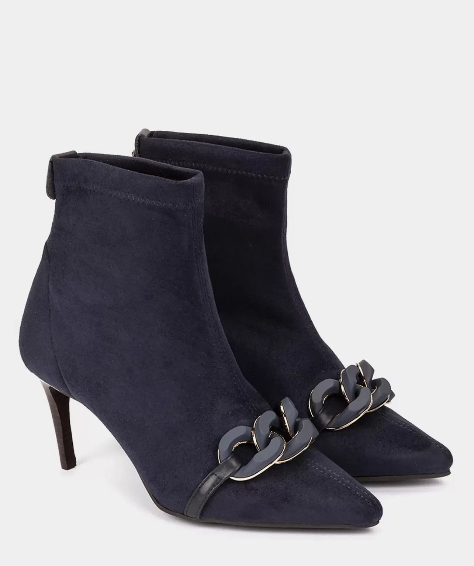 Chaussure Pedro Miralles Bottines A Talon Et Bout Pointu, En Tissu Elastique A Effet Daim De Couleur Marine. Ante Strech Marino
