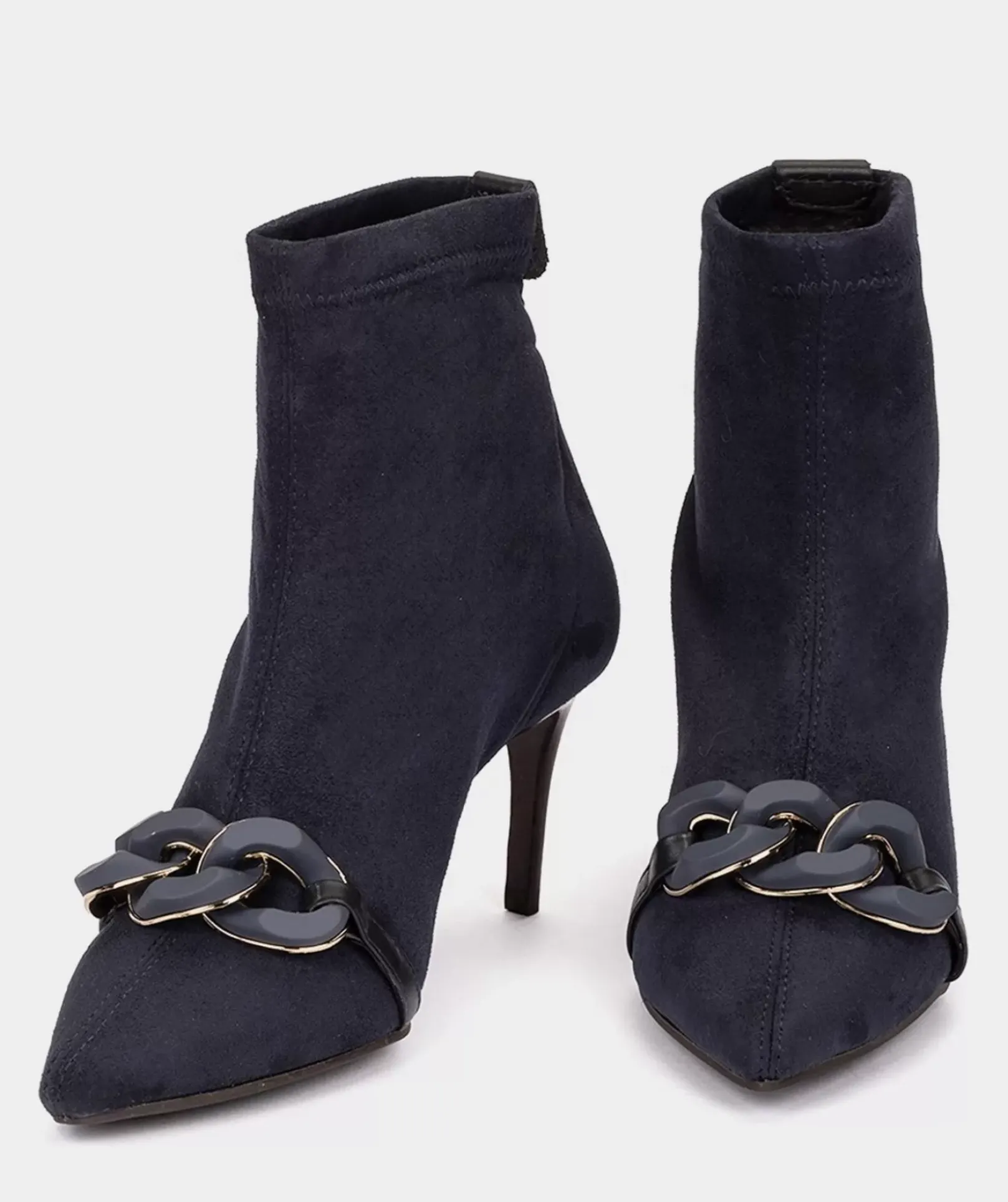Chaussure Pedro Miralles Bottines A Talon Et Bout Pointu, En Tissu Elastique A Effet Daim De Couleur Marine. Ante Strech Marino