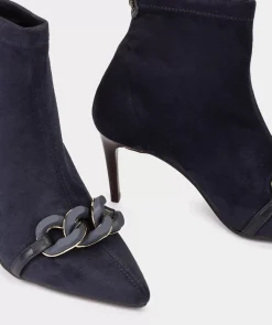 Chaussure Pedro Miralles Bottines A Talon Et Bout Pointu, En Tissu Elastique A Effet Daim De Couleur Marine. Ante Strech Marino