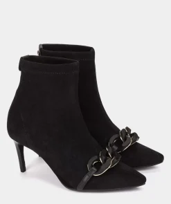 Chaussure Pedro Miralles Bottines A Talon Et Bout Pointu, En Tissu Elastique Effet Daim De Couleur Noire. Ante Strech Negro