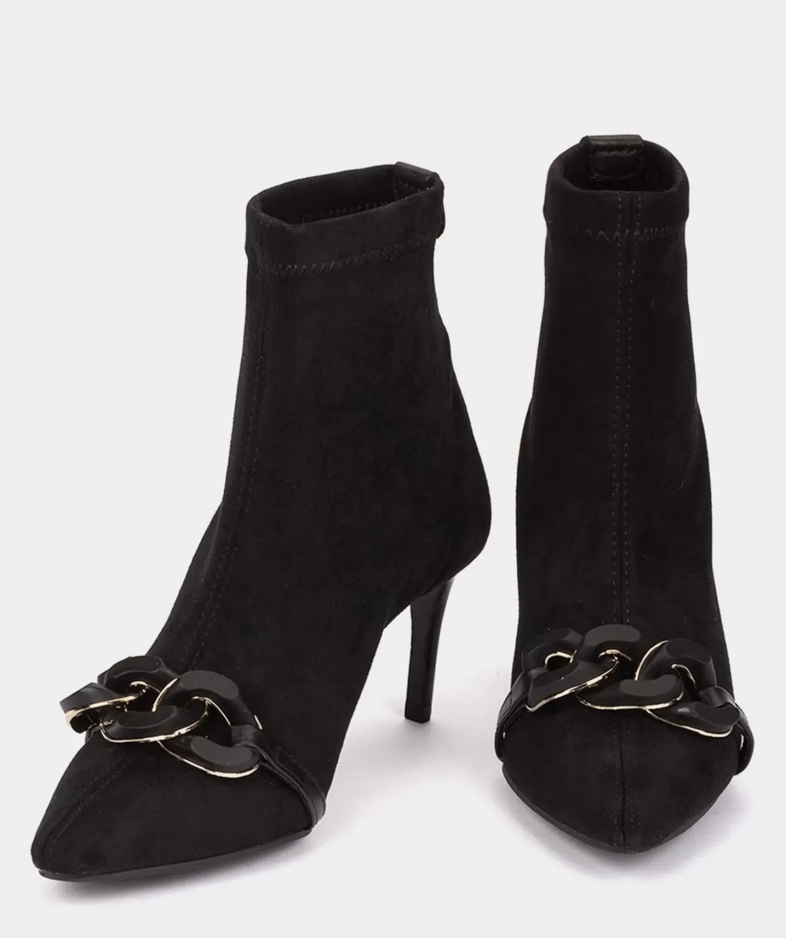 Chaussure Pedro Miralles Bottines A Talon Et Bout Pointu, En Tissu Elastique Effet Daim De Couleur Noire. Ante Strech Negro