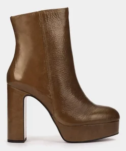 Chaussure Pedro Miralles Bottines A Talons Avec Plateforme En Cuir Verni Marron Venice Polisandro
