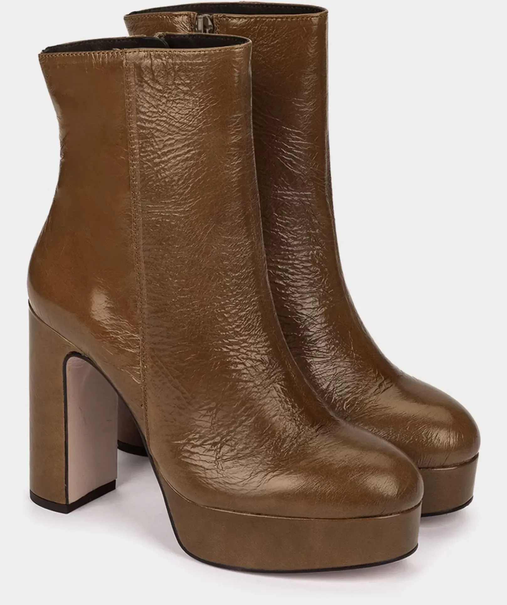 Chaussure Pedro Miralles Bottines A Talons Avec Plateforme En Cuir Verni Marron Venice Polisandro