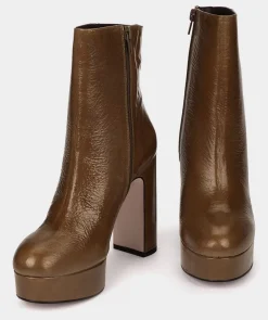 Chaussure Pedro Miralles Bottines A Talons Avec Plateforme En Cuir Verni Marron Venice Polisandro