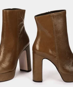 Chaussure Pedro Miralles Bottines A Talons Avec Plateforme En Cuir Verni Marron Venice Polisandro