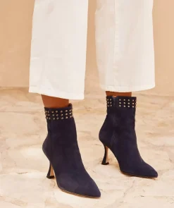 Chaussure Pedro Miralles Bottines A Talons En Daim Bleu Marine Amalfi Navy