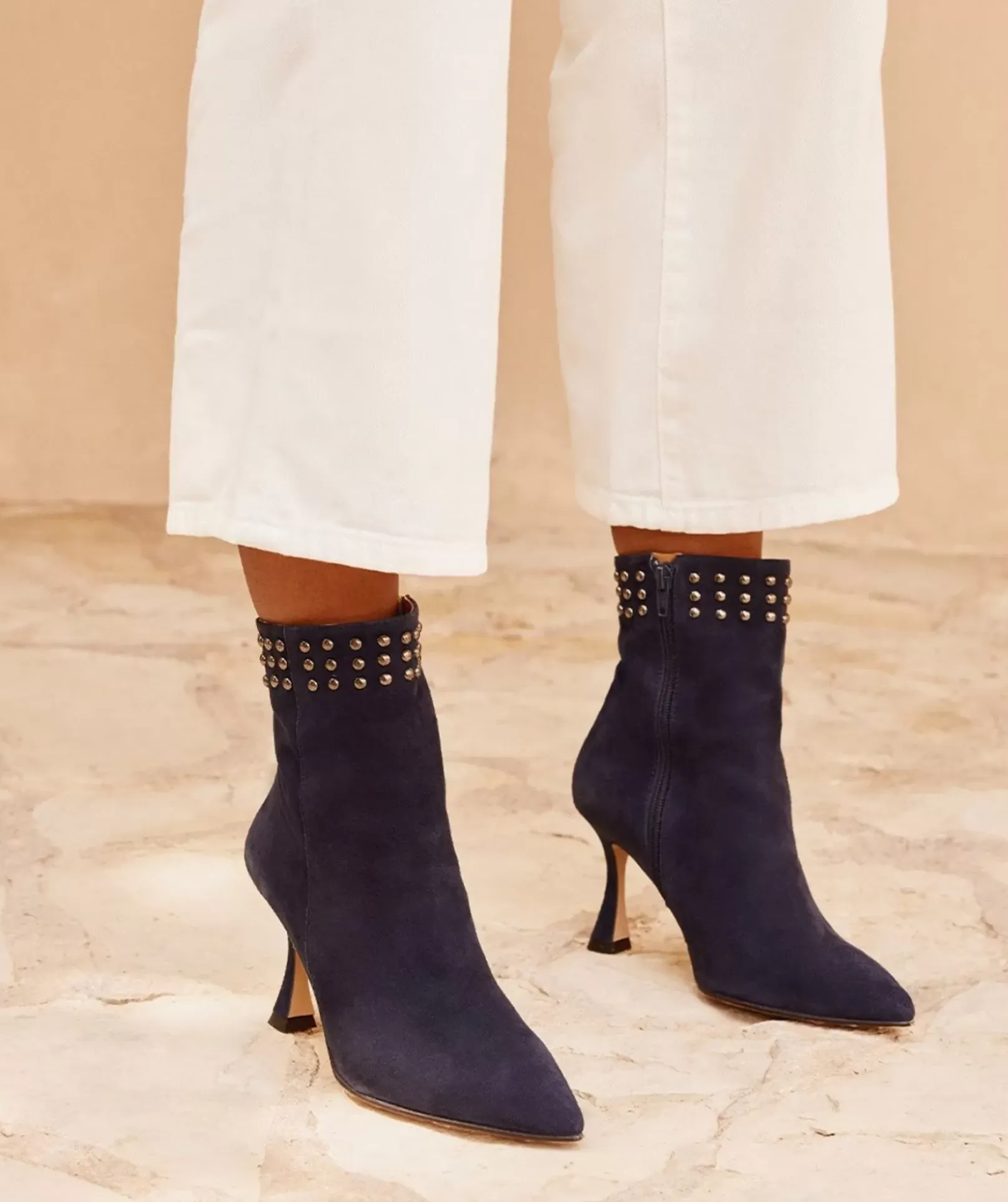 Chaussure Pedro Miralles Bottines A Talons En Daim Bleu Marine Amalfi Navy