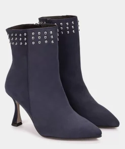 Chaussure Pedro Miralles Bottines A Talons En Daim Bleu Marine Amalfi Navy